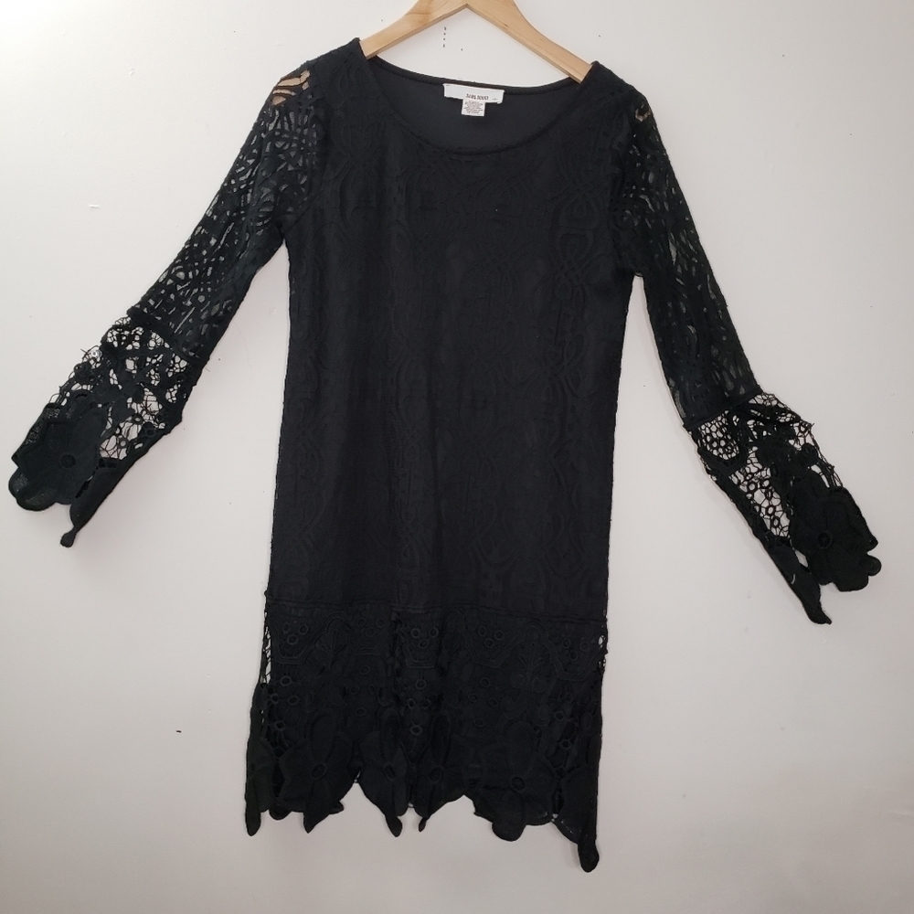 Sans Souci Knit Lace Black Dress Size Small Petit